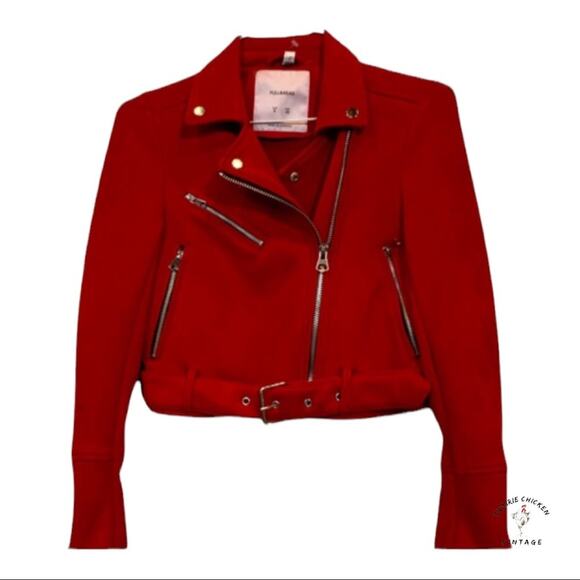 Pull & Bear Red Micro-Suede Moto Cafe Racer Jacket Bikerider Motorcycle S Small - Picture 6 of 6